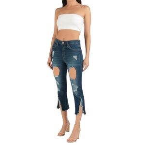 Jeggology Jeggings Womens Medium Blue High Rise Ripped Raw Hem Distressed‎